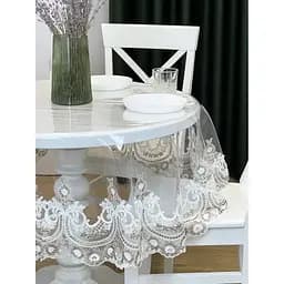 Силіконова скатертина з біло-кавовим мереживом Арка Elit 200х170 см