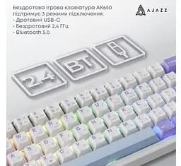 Клавиатура игровая механическая беспроводная Ajazz AK-650WP White-Purple RGB Flying Fish Switch Hot-Swap 2.4G/Bluetooth/USB - мініатюра 7