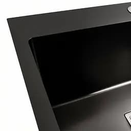 Кухонна мийка Platinum Handmade PVD 580x430x220 чорна (товщина 3,0/1,0 мм квадратний сіфон), Чорний - мініатюра 4