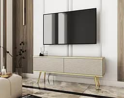 Тумба під телевізор Perfect Home Оро / Oro 2-дверна з золотими ніжками RTV135 MDF Бежевий (PFH-091331)