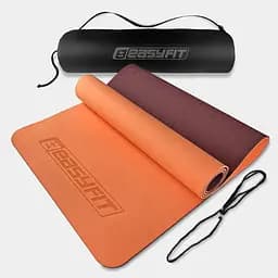 Коврик для йоги и фитнеса EasyFit TPE+TC 6 мм двухслойный + Чехол персиковый-коричневый