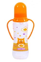 Бутылочка для кормления Baby Team, с ручками и силиконовой соской, 250 мл, оранжевый (1411_оранжевый)