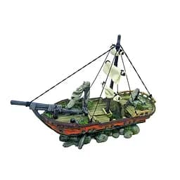 Декор в акваріум корабель на каменях 39.5 x 13 см кераміка Croci