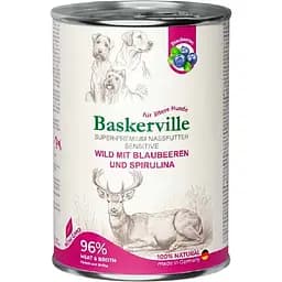 Вологий корм для собак Baskerville Sensitive Wild Mit Blaubeeren und Spirulina Оленина з чорницею і спіруліною 400 г