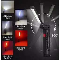 Світильник Worklight W-52 18650 з магнітом та гачком ліхтар акумуляторний з червоним та білим світлом - мініатюра 6