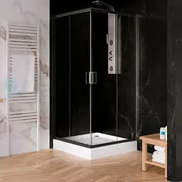 Душова кабіна New Trendy Suvia 90x90 см квадратна розсувна прозоре скло без піддону black K-3565, прозорий, чорний