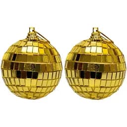 Набір ялинкових іграшок - дзеркальні кулі Диско Linhai 2 шт D6 см золотистий пластик (891916)