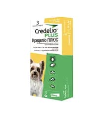 Жевательные таблетки Credelio Плюс от блох и клещей для собак 1.4 -2.8кг 56.25/2.11мг 3табл
