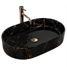 Умивальник Rea Nadia black marble shiny накладний REA-U0539, Чорний матовий