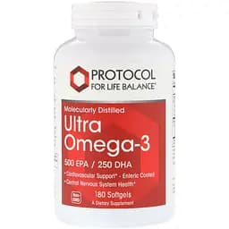 Омега-3 Protocol for Life Balance Ultra Omega-3 молекулярно дистиллированная 500 EPA/250 DHA 180 капсул