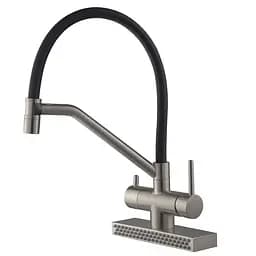 Смеситель для кухни Koer "Водопад" KB-74027-02 с черным силиконовым изливом KR5201 Нержавеющая сталь