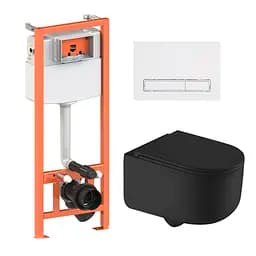 Подвесной унитаз Qtap Taurus Ultra Quiet + инсталляция Qtap Nest 4 в 1 (линейная клавиша White), Черный