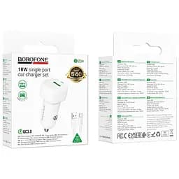 АЗП Borofone BZ34 Cloud QC3.0 (1USB-A) + кабель USB to Type-C White - мініатюра 2
