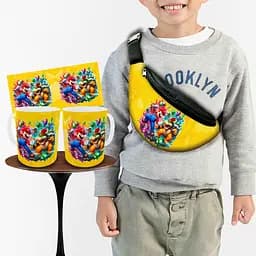 Набір: дитяча сумка-бананка+кружка Супер Маріо 32х15см, бананка для хлопчика через плече на подарунок (00973)