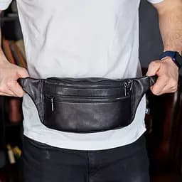 Стильна чоловіча бананка з натуральної гладкої шкіри Tiding Bag 14х25х10 для телефону NM-50358 чорна 25 см - мініатюра 2