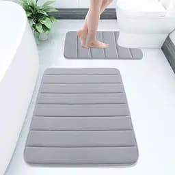 Набір 2 килимки для ванної Aquarius з ефектом пам'яті 50х80 см, U-подібний 50х50 см Сірий у смужку
