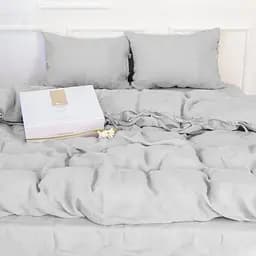Комплект постільної білизни MirSon Natural Linen Beatrice льон полуторний світло-сірий (2200008247744) - мініатюра 5