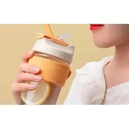 Склянка з кришкою Funjia double drinking glass 400 мл star gray - мініатюра 4