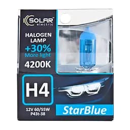 Галогенова лампа Solar H4 12V 60/55W P43t-38 StarBlue 4200K, SET(1244S2)