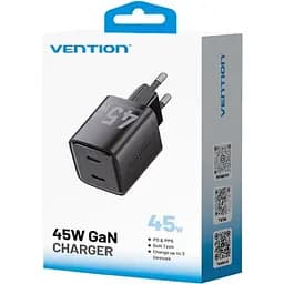 Зарядний пристрій Vention 2xUSB-С 45W GaN чорний (FEFB0-EU)