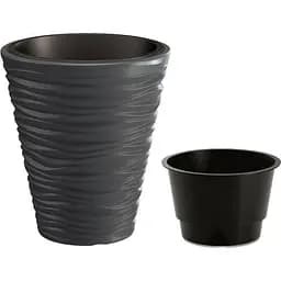 Горщик для квiтiв Prosperplast Sand з вкладишем 2 в 1, 400 мм, антрацит (79618-433)