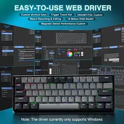 Ігрова магнітна дротова клавіатура AULA WIN60 HE PRО / 60% / Hall Effect / Rapid Trigger / Semantic Magnetic Switch / Grey - мініатюра 5