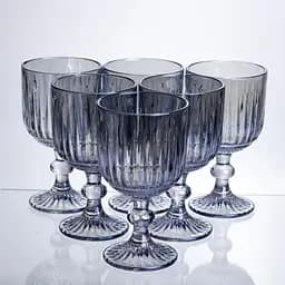 Набір келихів для вина 6 штук по 300 мл ребристих із товстого скла синій HP-19-237 келих для білого червоного вина прозорий Yiwu HP-19-237