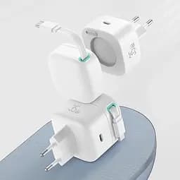 МЗП USAMS US-CC202 PD35W Dual 2C Output GaN Fast Charger With Type-C Magnetic Retractable Cable Module (EU) White - мініатюра 5