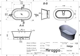 Ванна Miraggio HELGA (0002545) Miramarble | Глянцева | Окремостояча | Біла - мініатюра 2