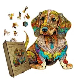 Пазл деревянный Загадочный Щенок, А4, Картонная коробка 100 элементов