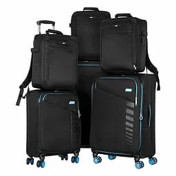 2E Набор чемоданов 2E, Trek, (L+M+S), TSA, 4 колеса, + 3 рюкзака Cabin (2E-BPET-CABIN-BK), полиэстр, черный