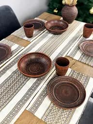 Лляна доріжка з українським орнаментом Рандеву 170х40 см 3 шт. Коричневий