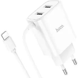 Зарядний пристрій Hoco C103A 2 USB білий з кабелем Lightning