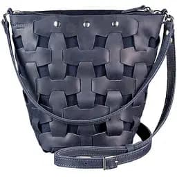 Шкіряна плетена жіноча сумка Пазл M синя Crazy Horse