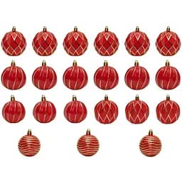 Набір ялинкових іграшок Devilon кулі 6-8 см червоно-золотистий матовий 21 шт. (892777)