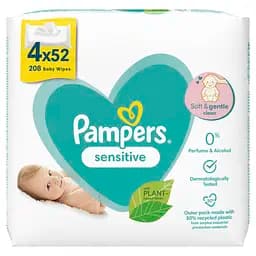 Набір дитячі вологі серветки Pampers Sensitive, 208 шт. (4 упаковки по 52 шт.)