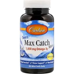 Рыбий жир для подростков Carlson Teen's Max Catch Minis Омега-3, 500 мг 60 желатиновых мини капсул