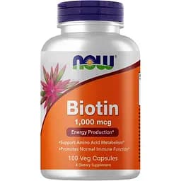 Витамины и минералы Now Biotin 1000 мкг 100 вегакапсул