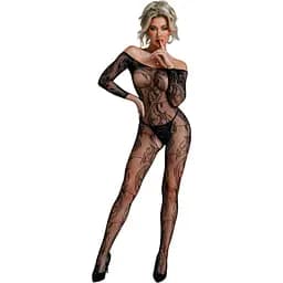 Бодистокинг Caprice Lingerie Model 10 One Size Black, кружево, открытый доступ, длинный рукав