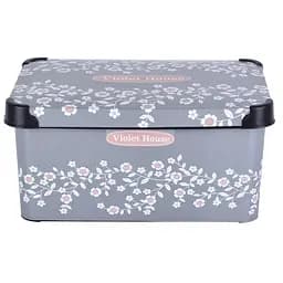 Уцінка. Кошик із кришкою Violet House Decor Antrasit Flower, поліпропілен, 10 л (0647 DECOR ANTRASIT FLOWER с/кр.)