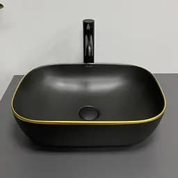 Умивальник VBI Ravenna black matt gold edge накладний VBI-011228, Золотий - мініатюра 3