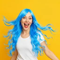 Перука кучерява довга рівний зріз з термоволокна 80 см блакитний