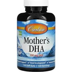 DHA для матерів-годувальниць та вагітних Carlson Mother's DHA 500 мг 120 желатинових капсул