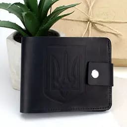 Кошелек мужской кожаный черный HC-0043-1 матовый с гербом Украины на кнопке