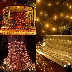 200 світлодіодних сонячних сітчастих світильників, 3M x 2M сітчасті казкові гірлянди, 8 режимів зовнішніх атмосферостійких штор - мініатюра 2