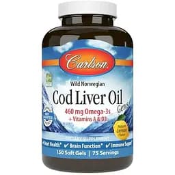 Жирні кислоти Carlson Labs Cod Liver Oil Gems, 150 капсул