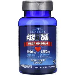 Рыбий жир дикой рыбы Аляски 21st Century Alaska Wild Fish Oil Mega Omega 3 1950 мг, Omega 3 1350 мг 90 желатиновых капсул