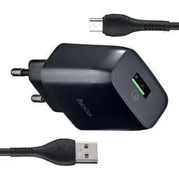 Сетевое зарядное устройство Hoco C72Q Glorious single port QC3.0 charger set ( Type-C ) ( EU ) Черный