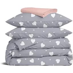Комплект постільної білизни Cosas Calm hearts CS4 Сімейний графіт (CalmHearts_El180x30-40Rose_160x2)
