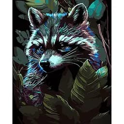 Набор для росписи по номерам Енот среди леса, Strateg, на черном фоне, 40x50 см, AH1026